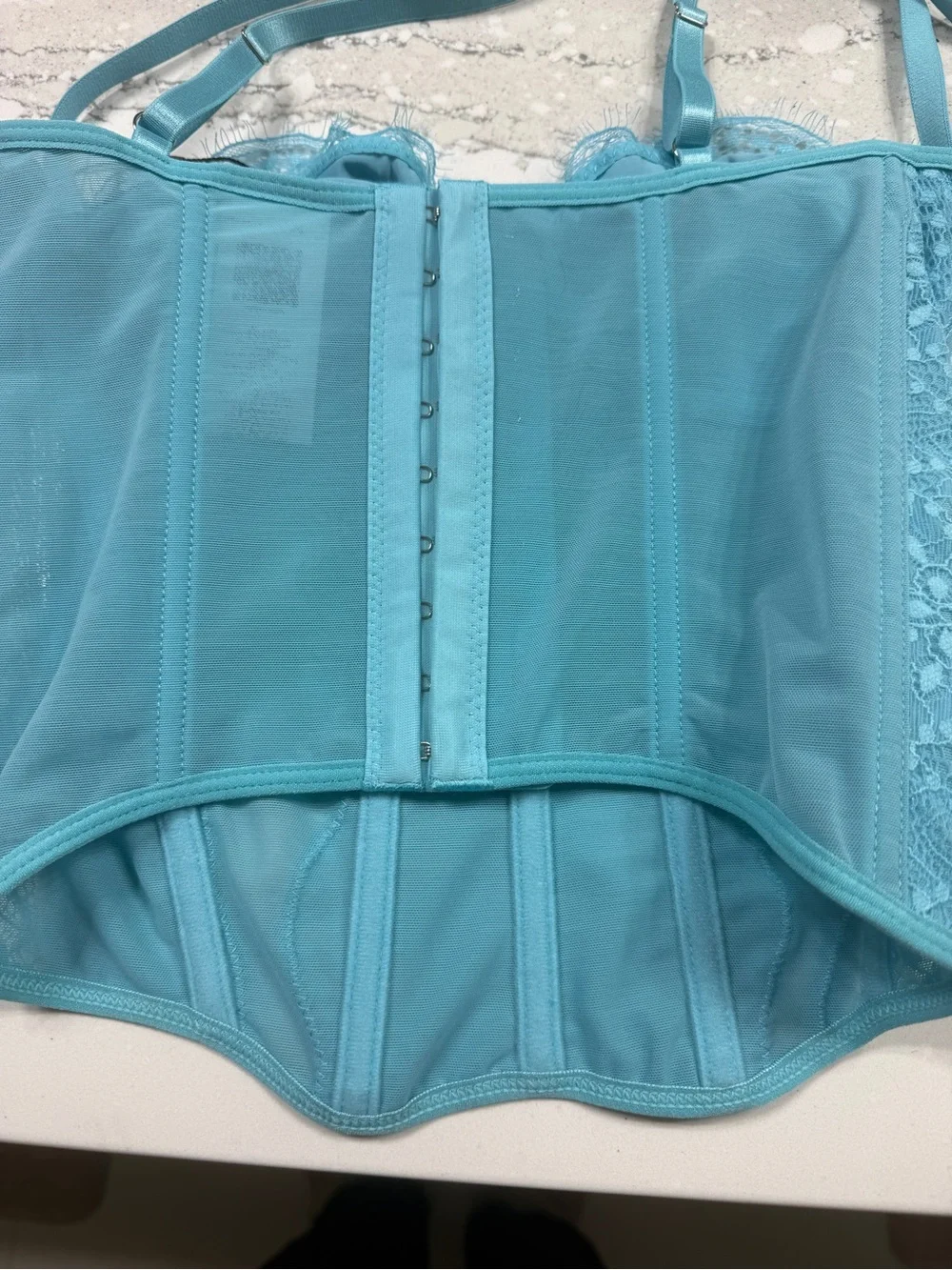 SHEIN Turquoise Lace Corset Bustier Top